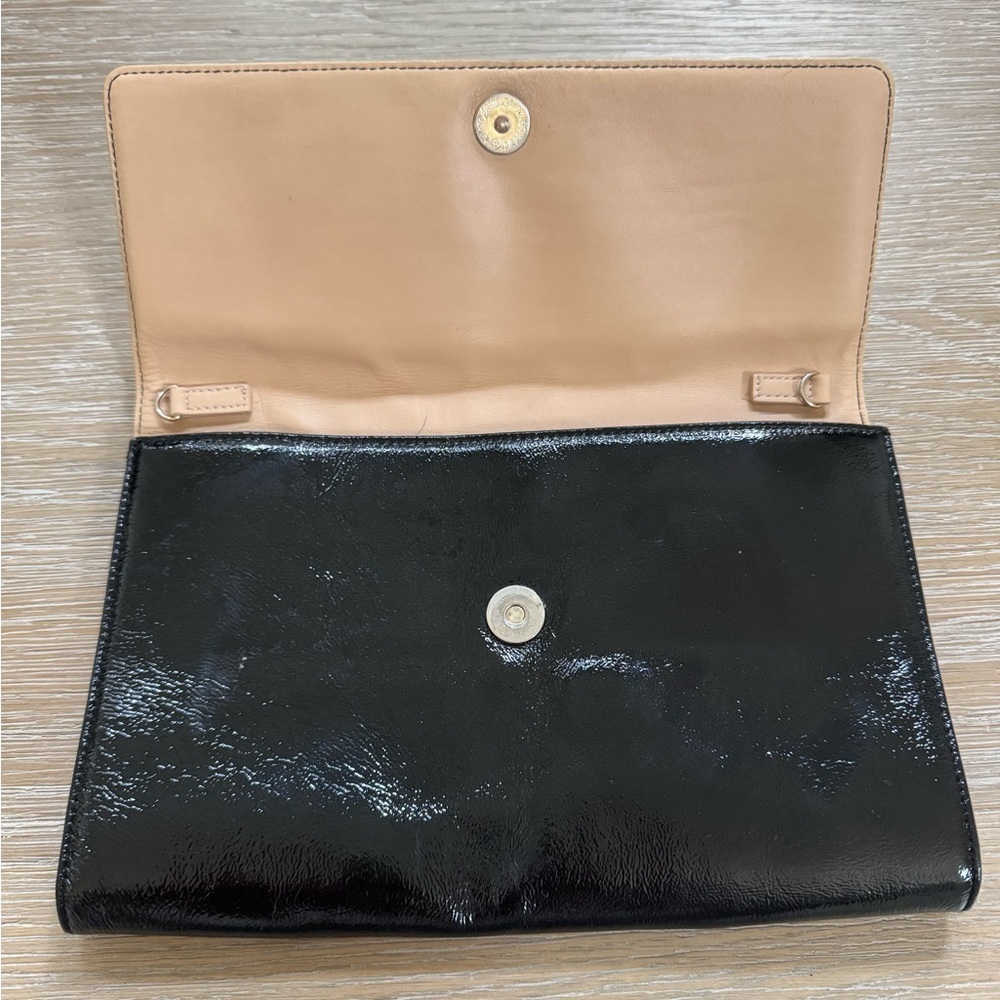 Halogen Nordstrom women’s black shiny fold over clutch purse